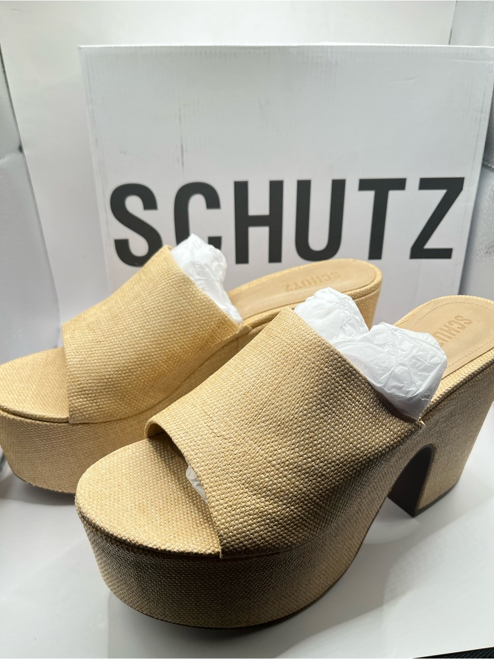 Schutz Dalle Cutout Women's 10.5B Beige Platform Mule Sandals